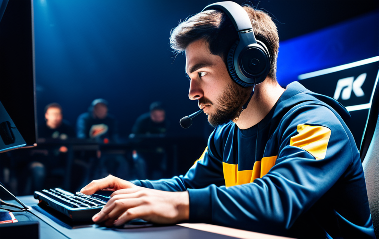 A highly focused professional adult male esports player in a modest, fully clothed team jersey, seated at a gaming station within a large, modern esports arena during a competitive match. His posture is natural, embodying intense concentration and strategic thought. The arena is brightly lit with stage lights, showcasing a dynamic, energetic atmosphere. The player's hands are naturally positioned on his keyboard and mouse, well-formed with proper finger count.

    **Quality & Safety Modifiers**: professional photography, high resolution, cinematic lighting, realistic rendering, detailed, perfect anatomy, correct proportions, natural pose, natural body proportions, safe for work, appropriate content, fully clothed, professional dress, modest clothing, family-friendly.