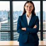 **

"A professional businesswoman in a modest business suit, standing in a modern office with large windows overlooking a cityscape, fully clothed, appropriate attire, safe for work, perfect anatomy, natural proportions, professional photography, high quality, corporate environment, bright lighting, optimistic mood."

**