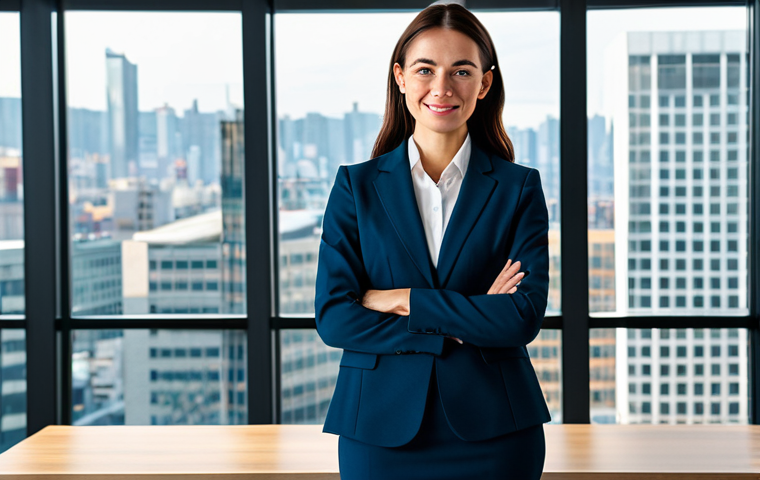 **

"A professional businesswoman in a modest business suit, standing in a modern office with large windows overlooking a cityscape, fully clothed, appropriate attire, safe for work, perfect anatomy, natural proportions, professional photography, high quality, corporate environment, bright lighting, optimistic mood."

**