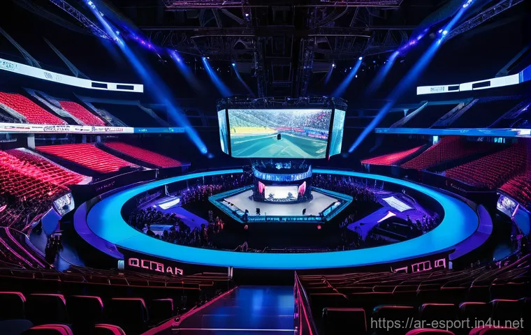 e스포츠의 글로벌 성장 - **Esports Tournament Grand Finale in the Middle East** A wide, dynamic shot of a futuristic espo...